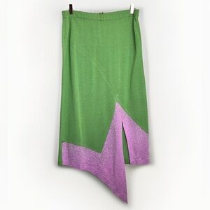 Vintage Donna Vinci Knits Green Pink Rhinestone Asymmetrical Skirt Size 14